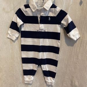 Polo Ralph Lauren Baby Rugby Longall Romper Navy White Stripe Size 6 Months